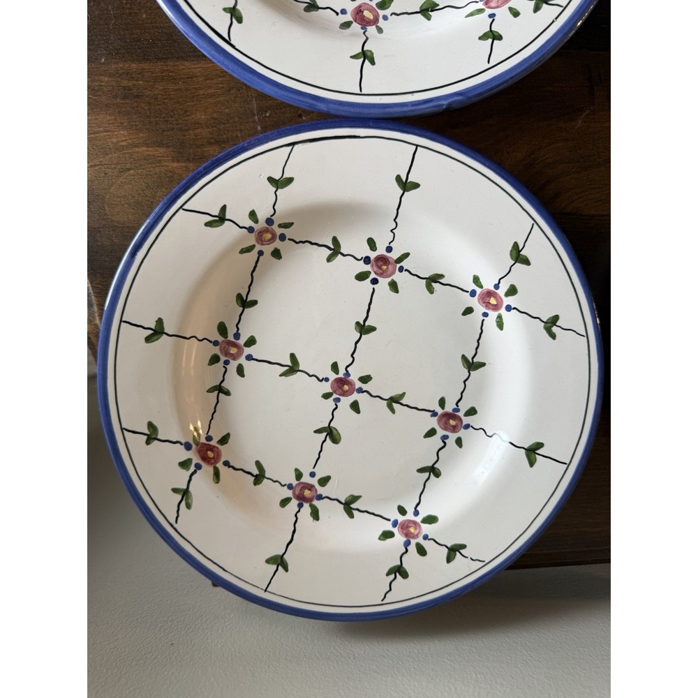 Vintage Casa Fina Portugal Set of 4 Hand Painted Floral Trellis Plates